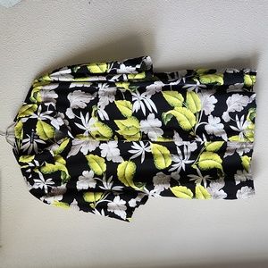 Tropical Hawaiian Island Shirt Neon Green Black Size L